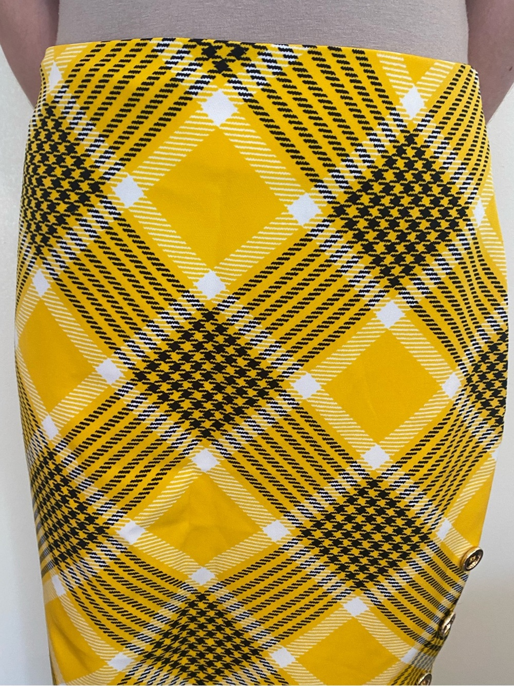 New York & Company Yellow Black Plaid Pencil Skirt with Side Buttons size xs - Picture 5 of 10